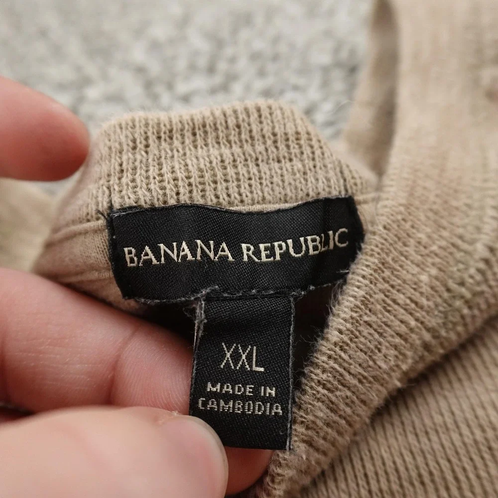 Banana Republic Sweater Mens 2XL‎ Beige Brown Tan Thermal Knit Crewneck Pullover